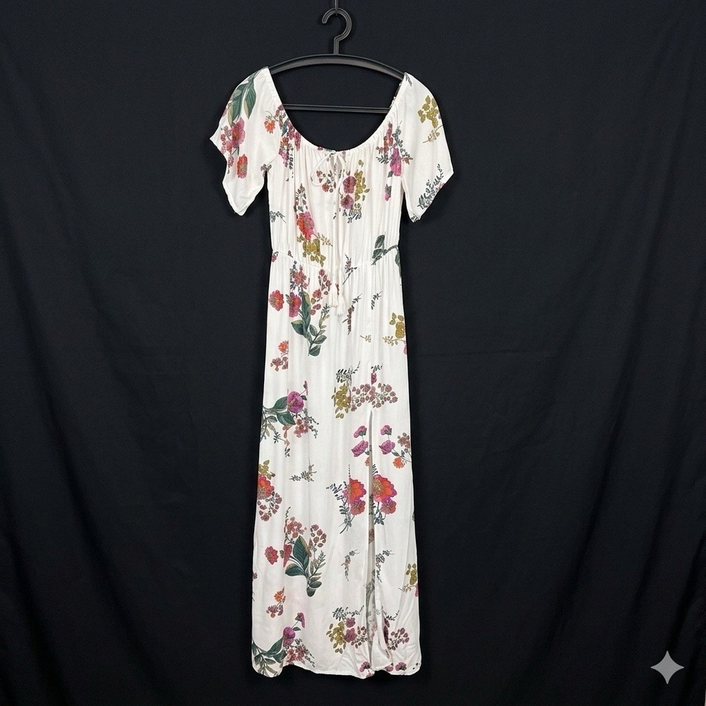 Love Stitch Boho Floral Flutter Sleeve Maxi Dress S Festival Feminine Side Slit